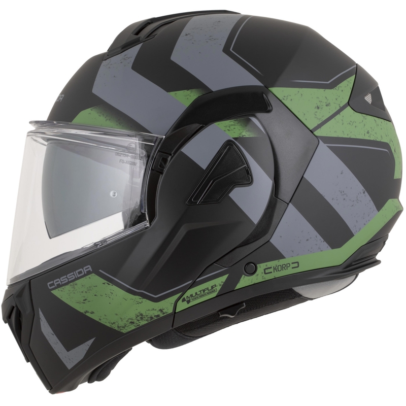 Casco da motocicletta apribile Cassida MultiFlip Korp nero opaco-verde-grigio