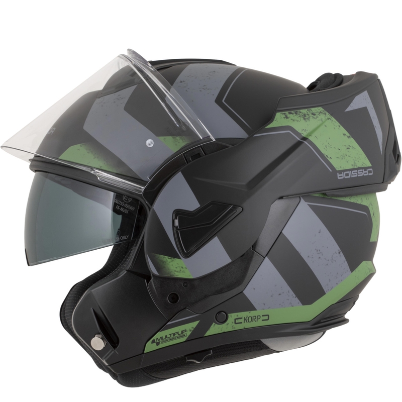 Casco da motocicletta apribile Cassida MultiFlip Korp nero opaco-verde-grigio