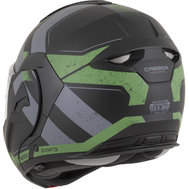Casco da motocicletta apribile Cassida MultiFlip Korp nero opaco-verde-grigio