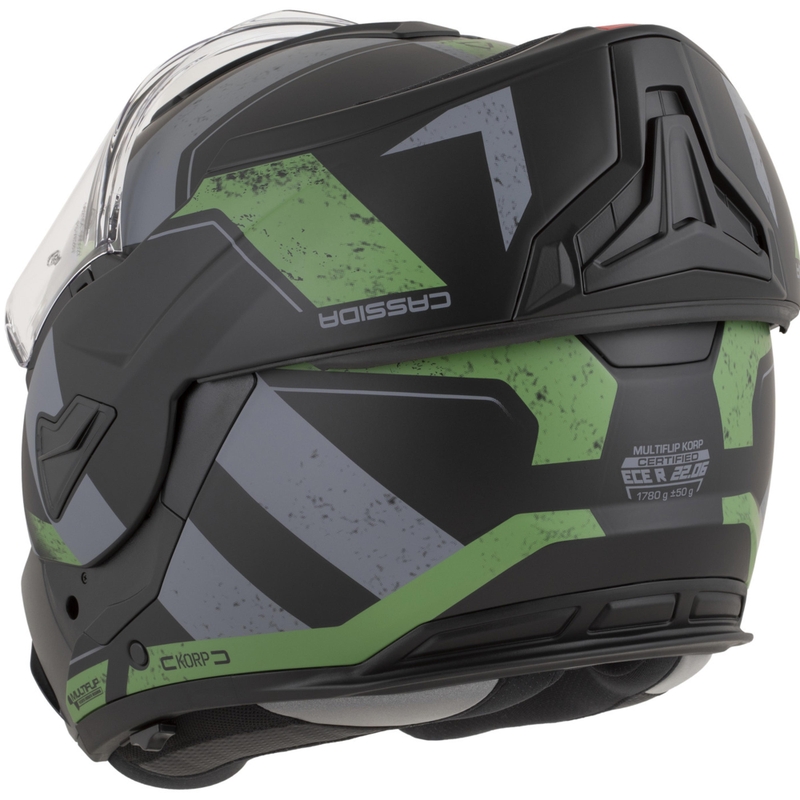 Casco da motocicletta apribile Cassida MultiFlip Korp nero opaco-verde-grigio
