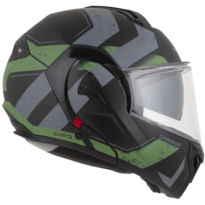 Casco da motocicletta apribile Cassida MultiFlip Korp nero opaco-verde-grigio