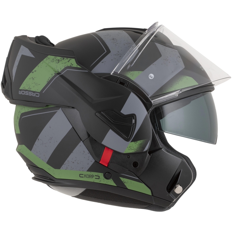 Casco da motocicletta apribile Cassida MultiFlip Korp nero opaco-verde-grigio