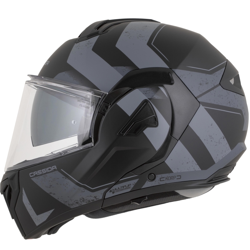 Casco da motocicletta apribile Cassida MultiFlip Korp nero opaco-grigio scuro-grigio