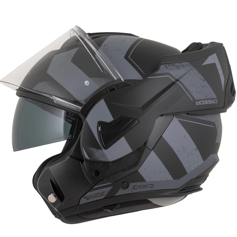 Casco da motocicletta apribile Cassida MultiFlip Korp nero opaco-grigio scuro-grigio