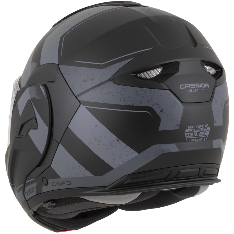 Casco da motocicletta apribile Cassida MultiFlip Korp nero opaco-grigio scuro-grigio