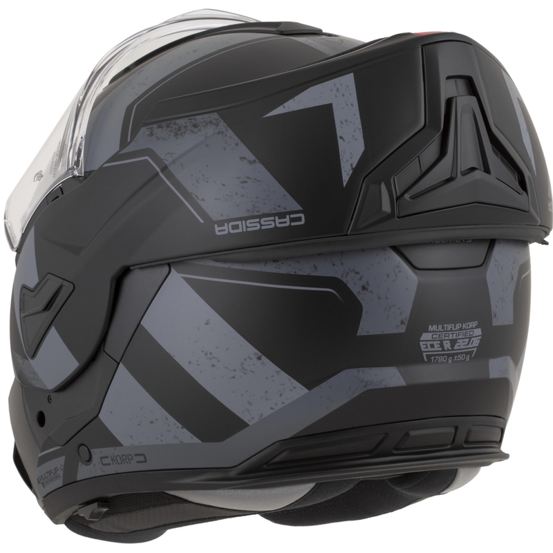 Casco da motocicletta apribile Cassida MultiFlip Korp nero opaco-grigio scuro-grigio