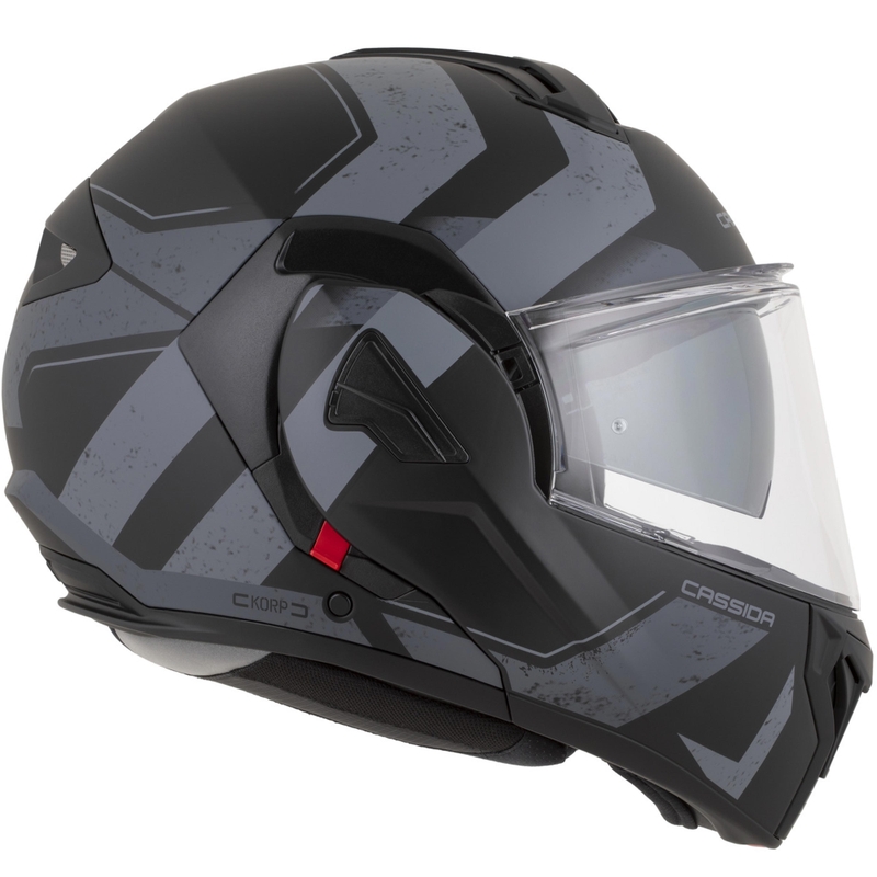 Casco da motocicletta apribile Cassida MultiFlip Korp nero opaco-grigio scuro-grigio