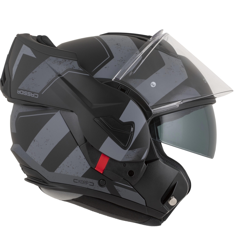 Casco da motocicletta apribile Cassida MultiFlip Korp nero opaco-grigio scuro-grigio