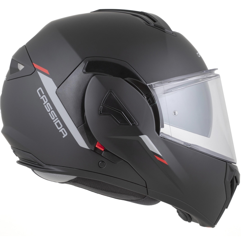 Casco da motocicletta apribile Cassida MultiFlip Korp nero opaco-rosso-grigio