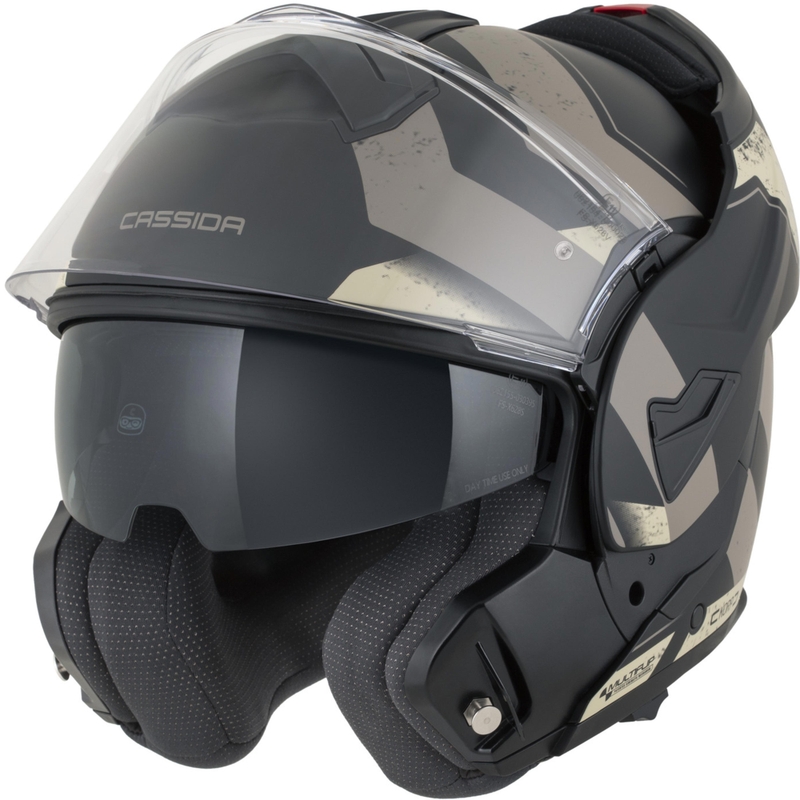 Casco da motocicletta apribile Cassida MultiFlip Korp nero opaco-sabbia-cachi