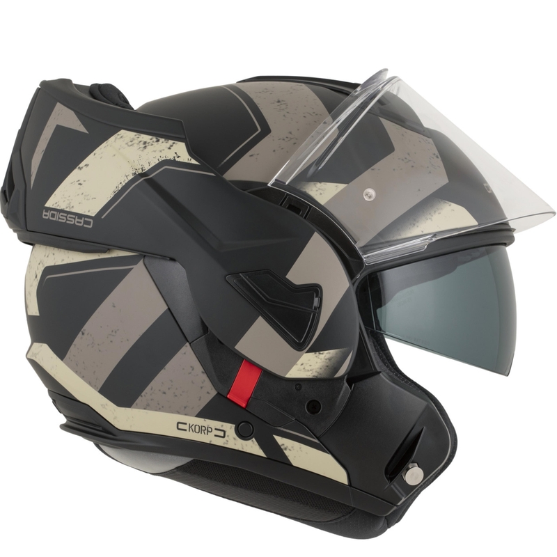 Casco da motocicletta apribile Cassida MultiFlip Korp nero opaco-sabbia-cachi