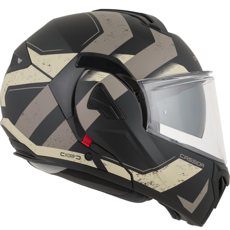 Casco da motocicletta apribile Cassida MultiFlip Korp nero opaco-sabbia-cachi