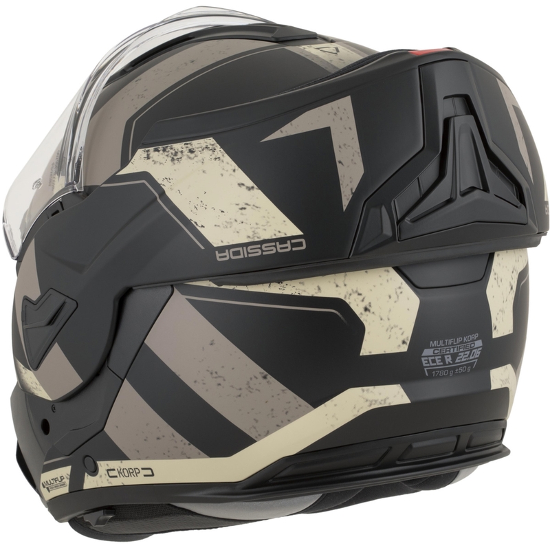 Casco da motocicletta apribile Cassida MultiFlip Korp nero opaco-sabbia-cachi