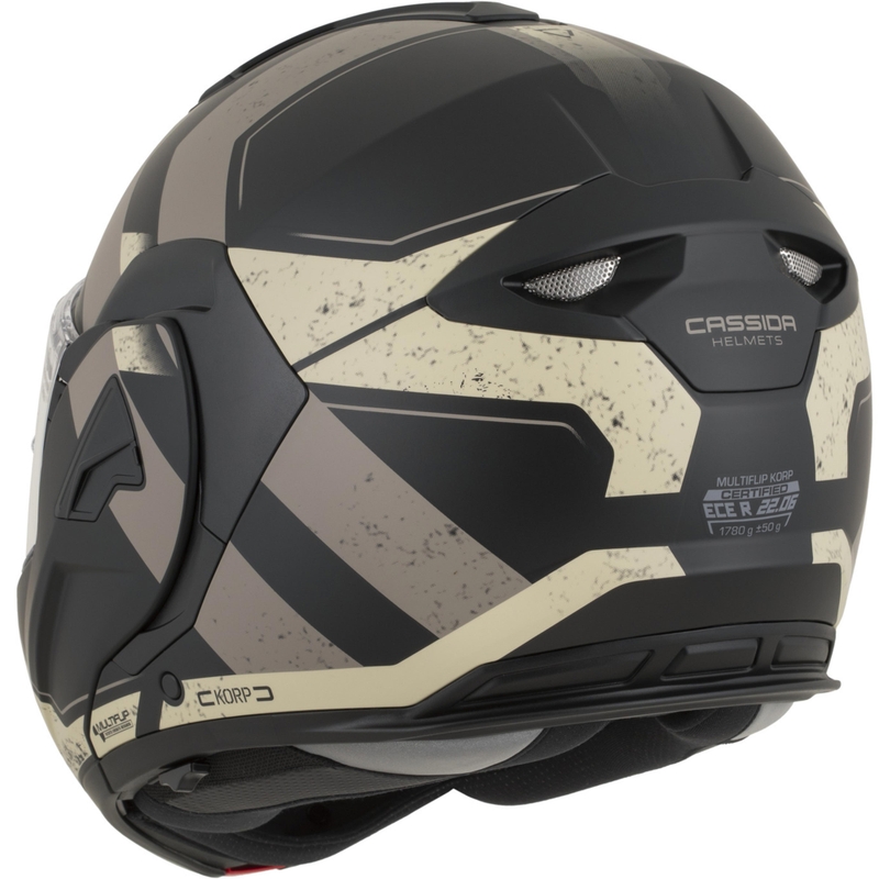 Casco da motocicletta apribile Cassida MultiFlip Korp nero opaco-sabbia-cachi