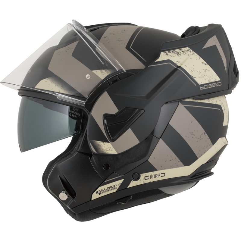 Casco da motocicletta apribile Cassida MultiFlip Korp nero opaco-sabbia-cachi