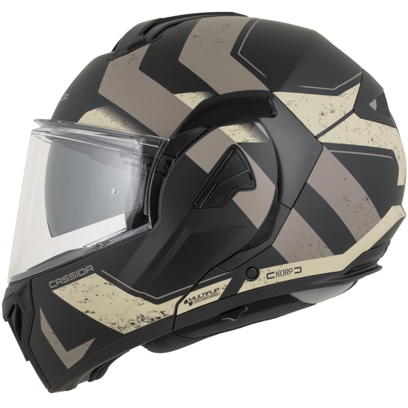 Casco da motocicletta apribile Cassida MultiFlip Korp nero opaco-sabbia-cachi