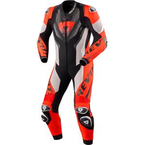 Tuta da moto Revit One Piece Hyperspeed 3 grigio chiaro-rosso fluo