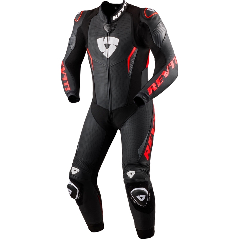 Tuta da moto Revit Argon 3 nero-rosso fluo