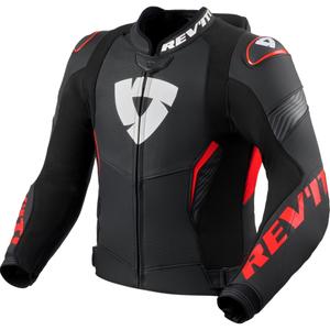 Giacca in pelle da moto Revit Argon 3 PRO nero-rosso fluo