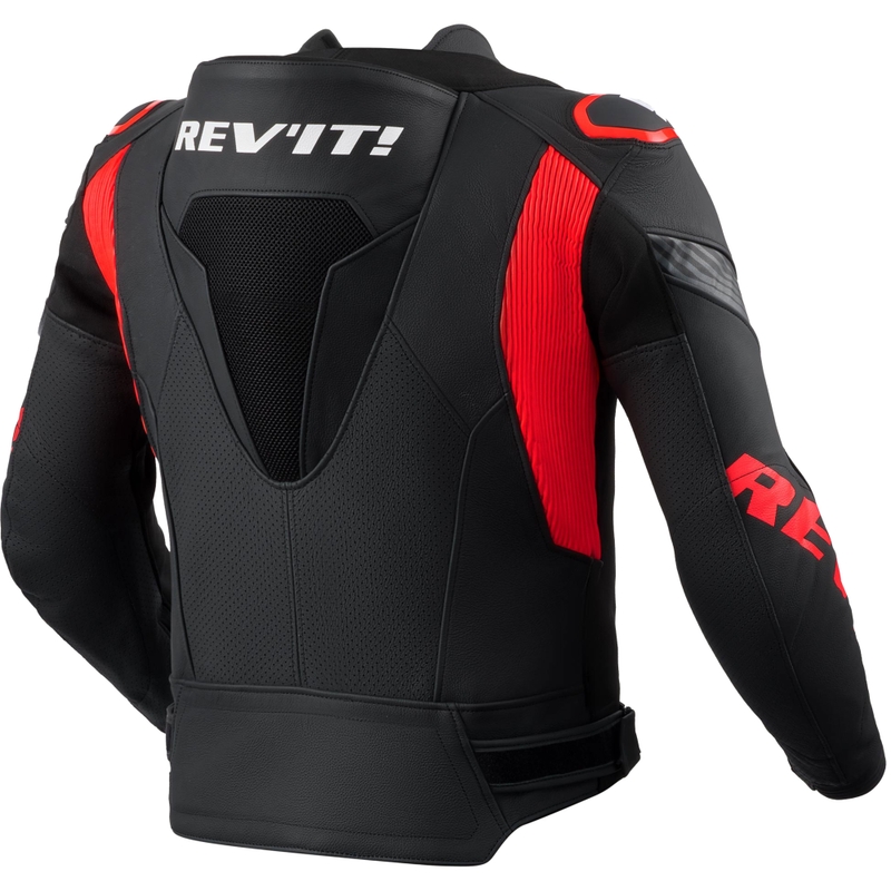 Giacca in pelle da moto Revit Argon 3 PRO nero-rosso fluo