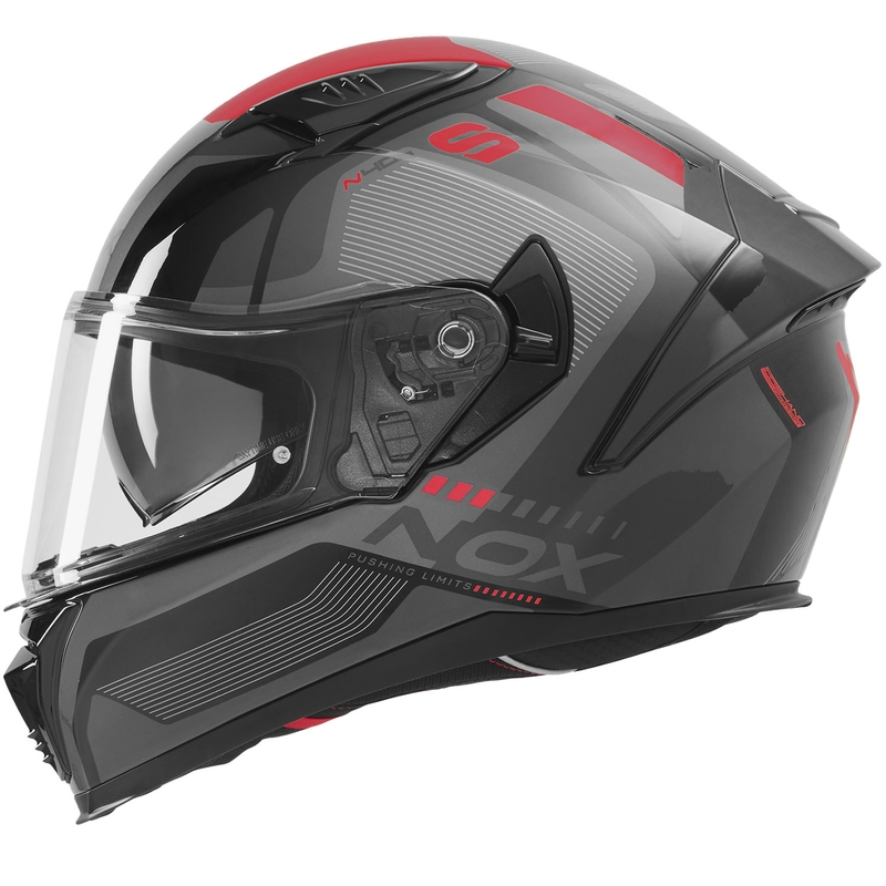 Casco integrale da moto NOX N402 Mentor nero-rosso