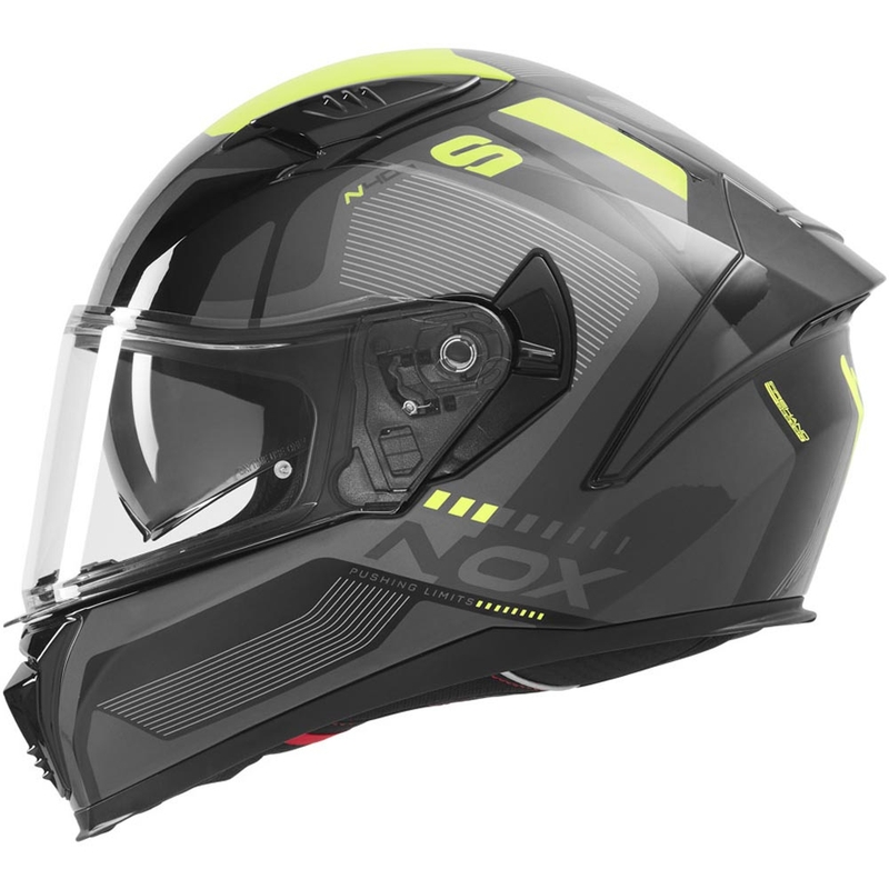Casco integrale da moto NOX N402 Mentor nero-giallo fluo