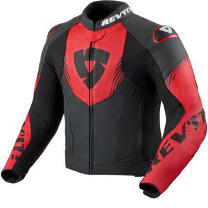 Giacca da moto in pelle Revit Argon 3 nero-rosso fluo