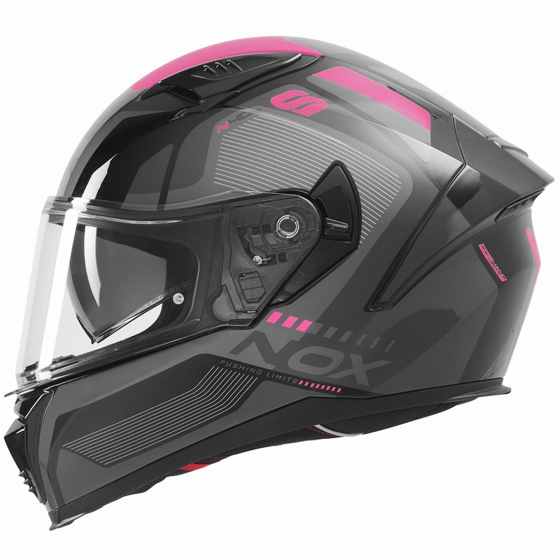 Casco integrale da moto NOX N402 Mentor nero-rosa