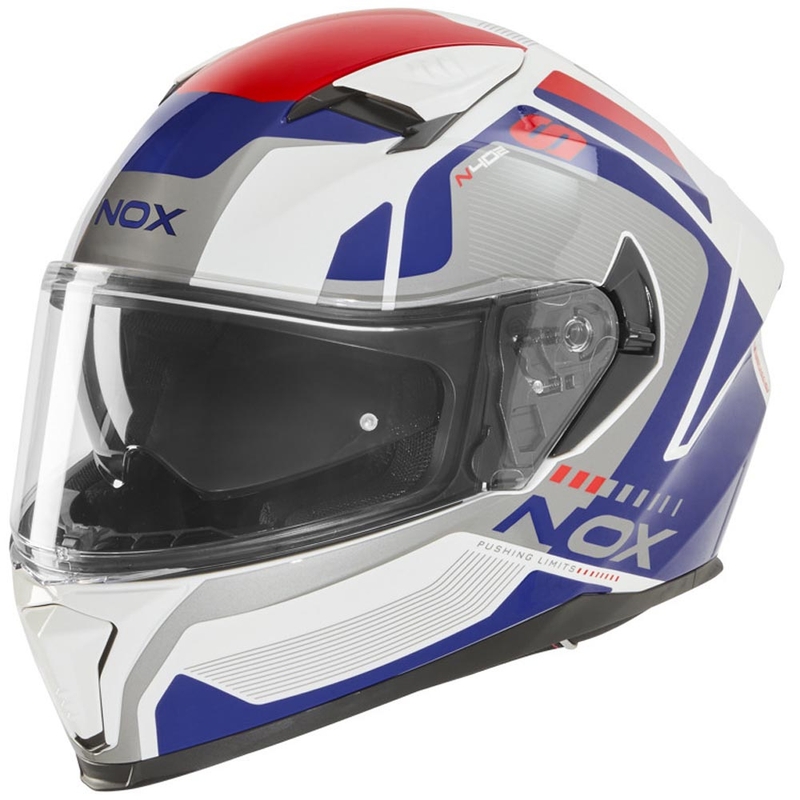 Casco integrale da moto NOX N402 Mentor bianco-blu-rosso