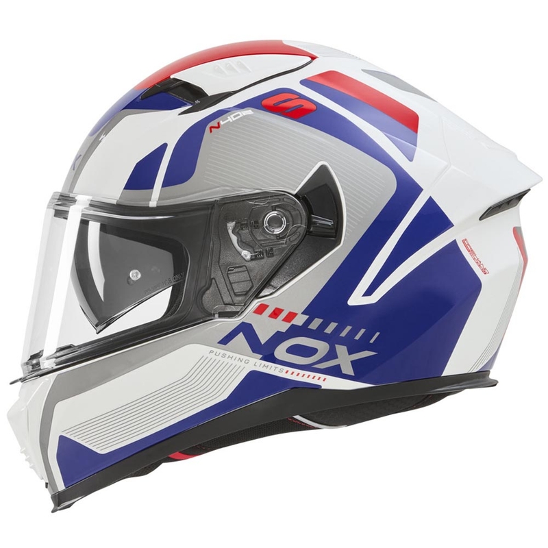 Casco integrale da moto NOX N402 Mentor bianco-blu-rosso