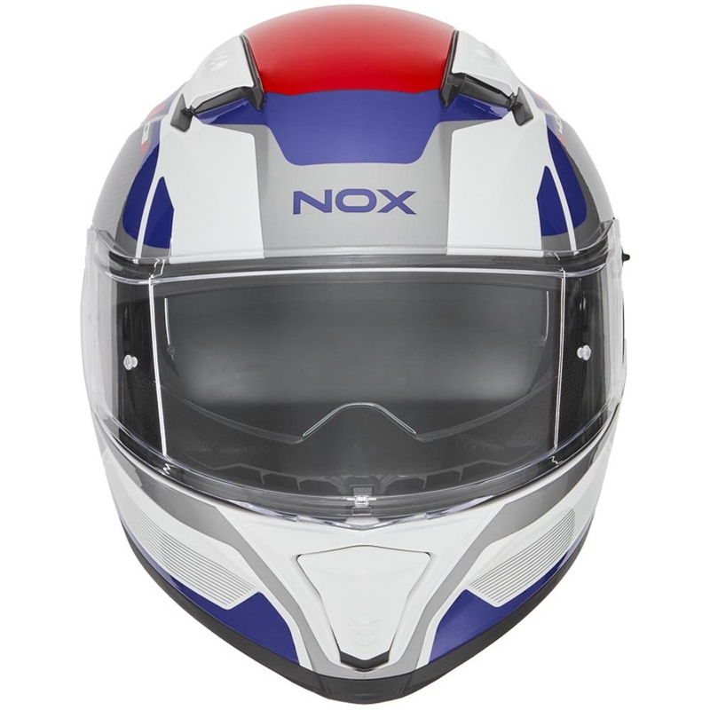 Casco integrale da moto NOX N402 Mentor bianco-blu-rosso