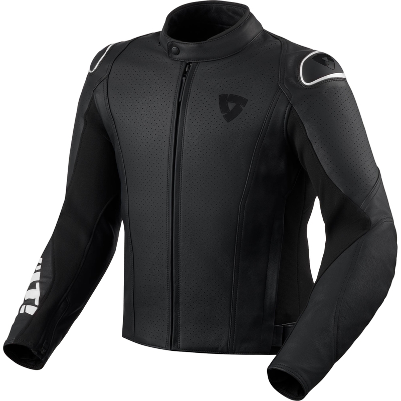 Giacca da moto in pelle Revit Quadratic nera-bianca