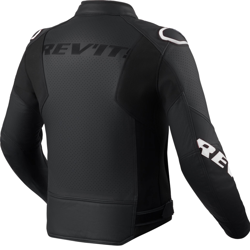 Giacca da moto in pelle Revit Quadratic nera-bianca
