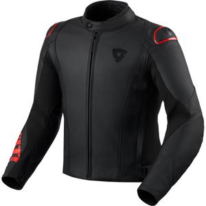Giacca in pelle da moto Revit Quadratic nero-rosso fluo