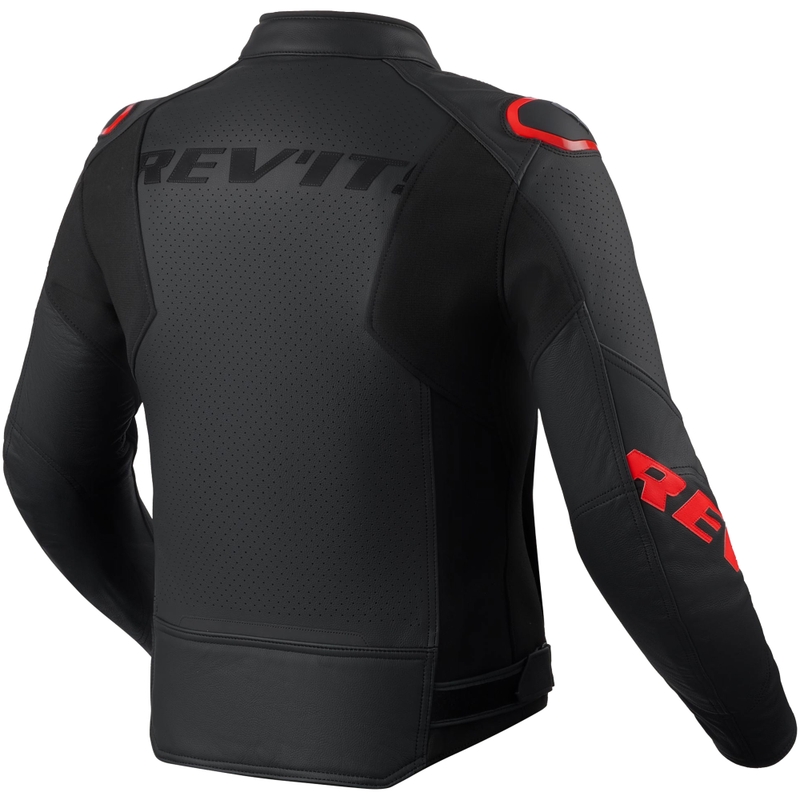 Giacca in pelle da moto Revit Quadratic nero-rosso fluo