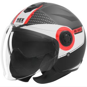 Casco da moto jet NOX N182 Round nero opaco-rosso