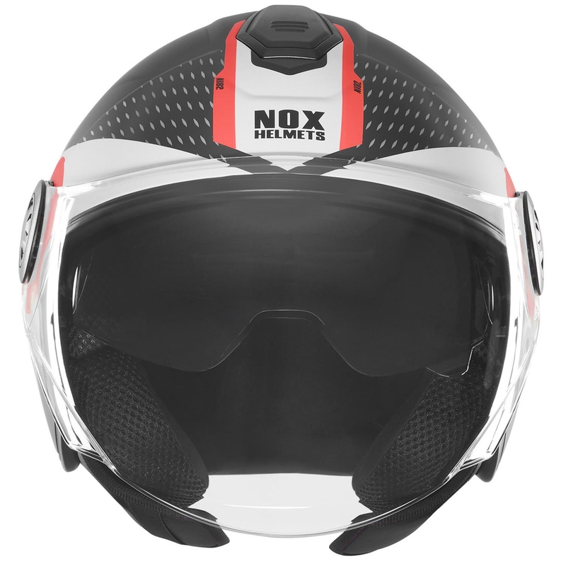 Casco da moto jet NOX N182 Round nero opaco-rosso
