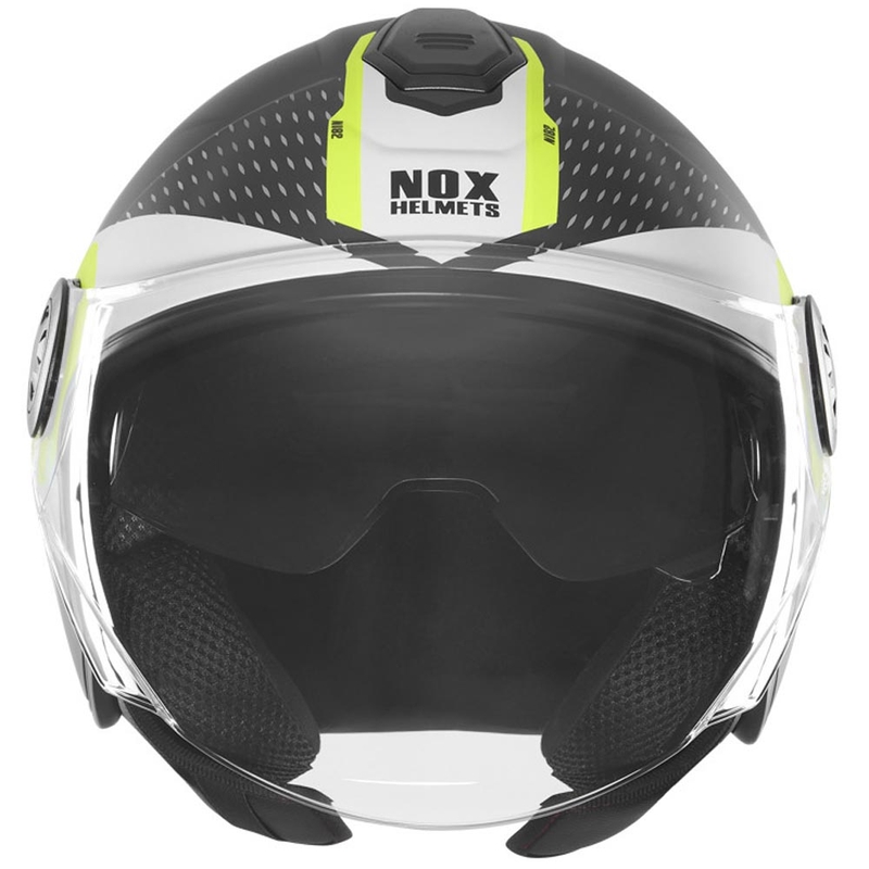 Casco moto jet NOX N182 Round nero opaco-giallo fluo