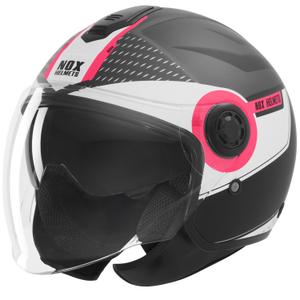Casco da moto jet NOX N182 Round nero opaco-rosa