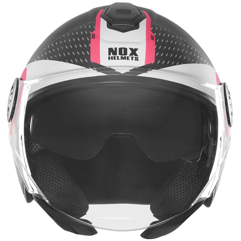 Casco da moto jet NOX N182 Round nero opaco-rosa