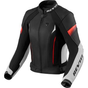 Giacca da moto in pelle da donna Revit Xena 4 bianco-rosso fluo