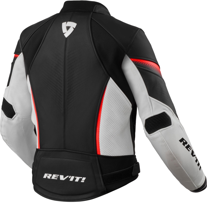 Giacca da moto in pelle da donna Revit Xena 4 bianco-rosso fluo