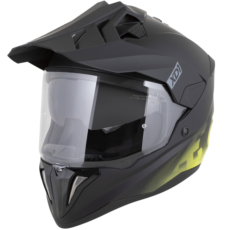 Casco moto enduro ZED XD1 nero opaco-giallo fluo