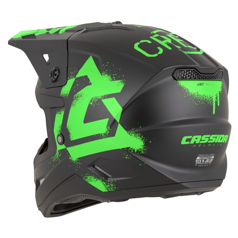 Casco da motocross Cassida Cross Cup 2 Crew nero opaco-verde fluo