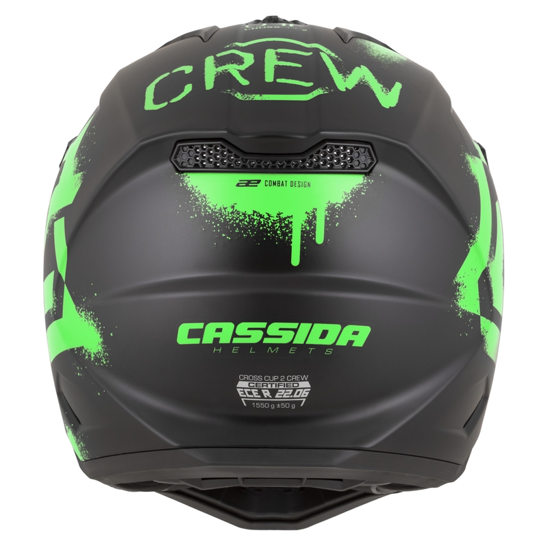 Casco da motocross Cassida Cross Cup 2 Crew nero opaco-verde fluo