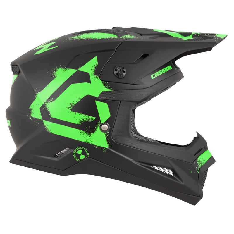 Casco da motocross Cassida Cross Cup 2 Crew nero opaco-verde fluo
