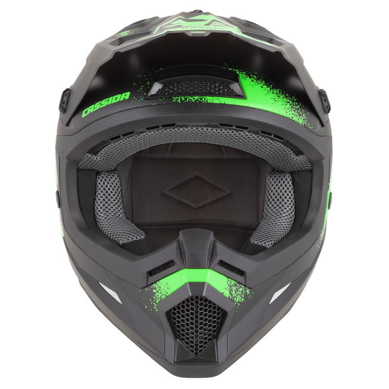 Casco da motocross Cassida Cross Cup 2 Crew nero opaco-verde fluo