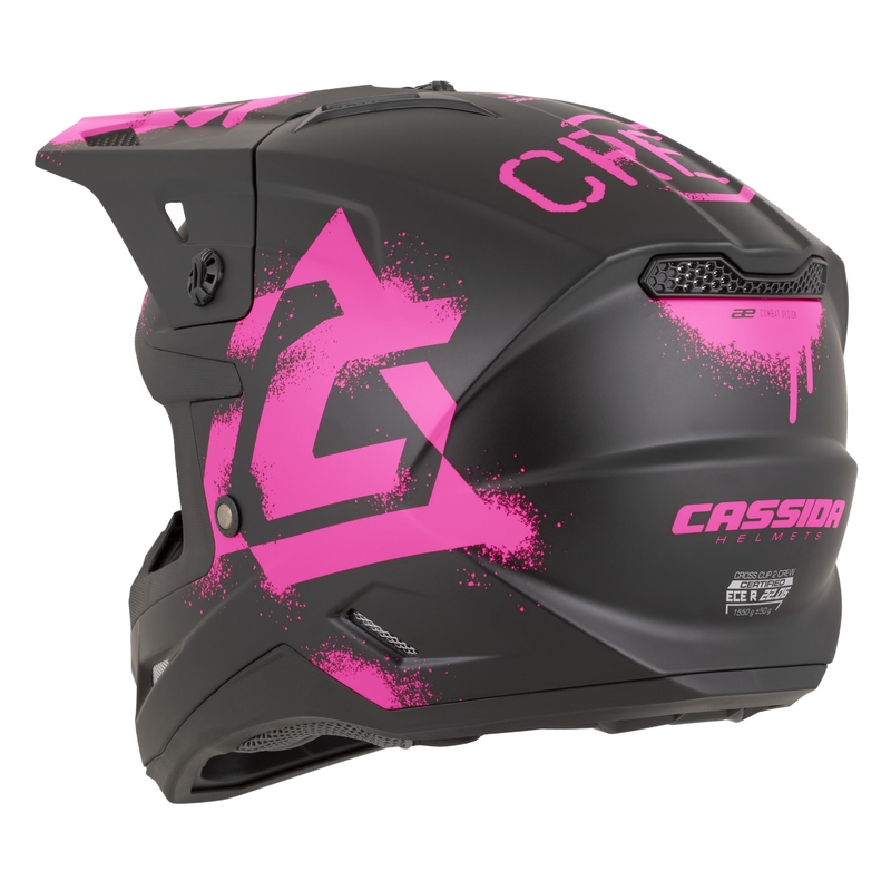 Casco da motocross Cassida Cross Cup 2 Crew nero opaco-rosa fluo