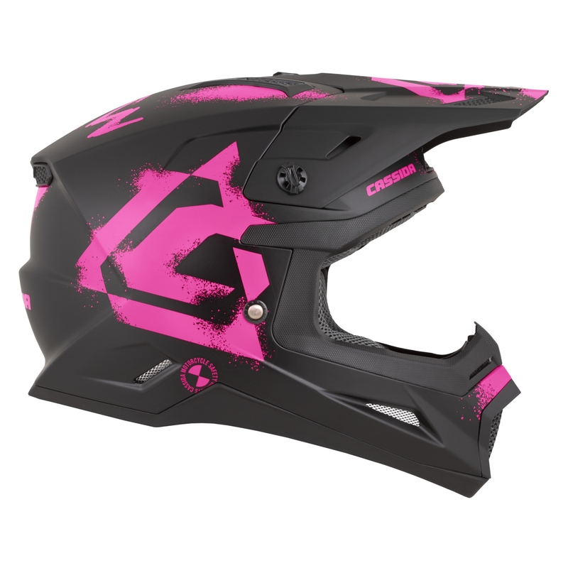 Casco da motocross Cassida Cross Cup 2 Crew nero opaco-rosa fluo