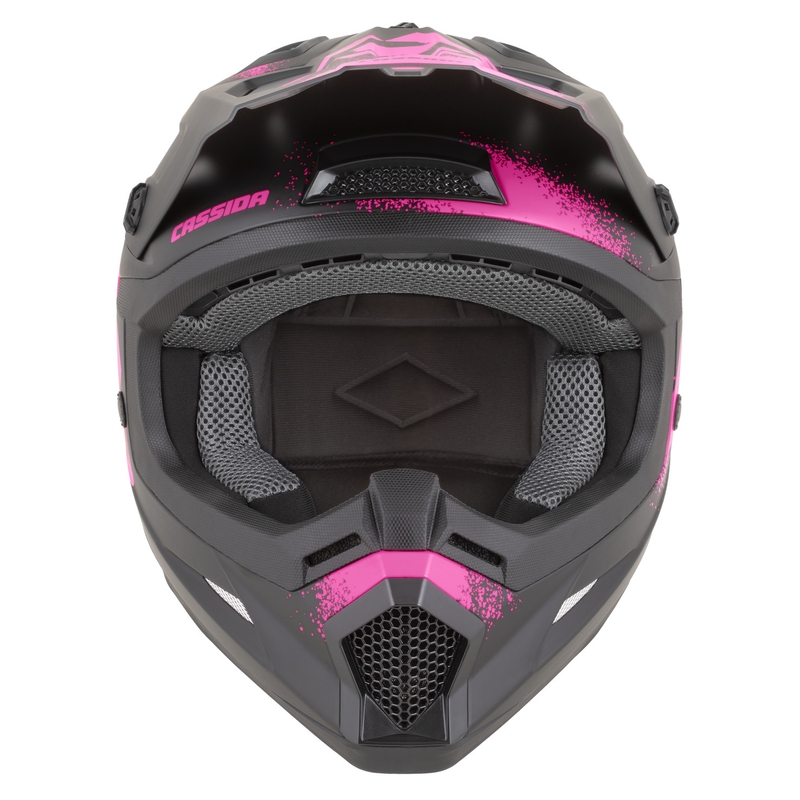Casco da motocross Cassida Cross Cup 2 Crew nero opaco-rosa fluo